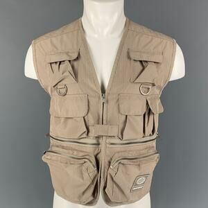 MISBHV Size S Beige Checkered Polyester Utility Fisherman Vest